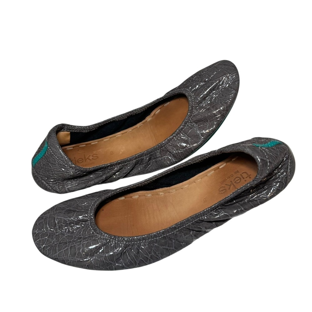 Tieks Ballet Flat Shoes Womens 6 Slate Grey Croc Patent Leather Loafers Foldable
